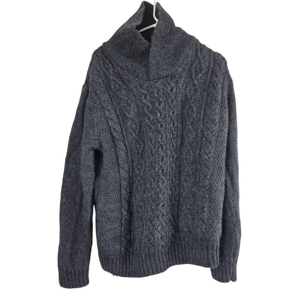 Immagini Sweater Men's L‎ Blue Fisherman Cable Knit Wool Blend Made in Italy